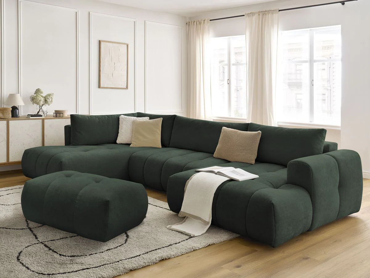 Canapé panoramique convertible FUJI tissu lisse avec pouf - Image 11