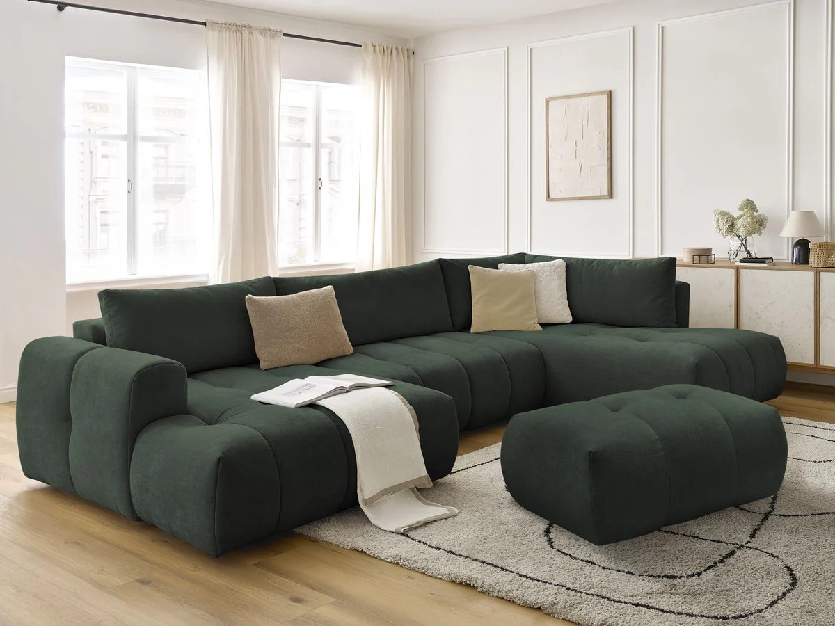 Canapé panoramique convertible FUJI tissu lisse avec pouf - Image 12