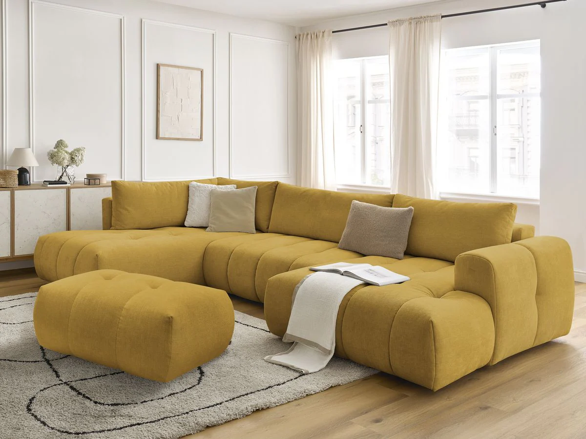 Canapé panoramique convertible FUJI tissu lisse avec pouf - Image 15