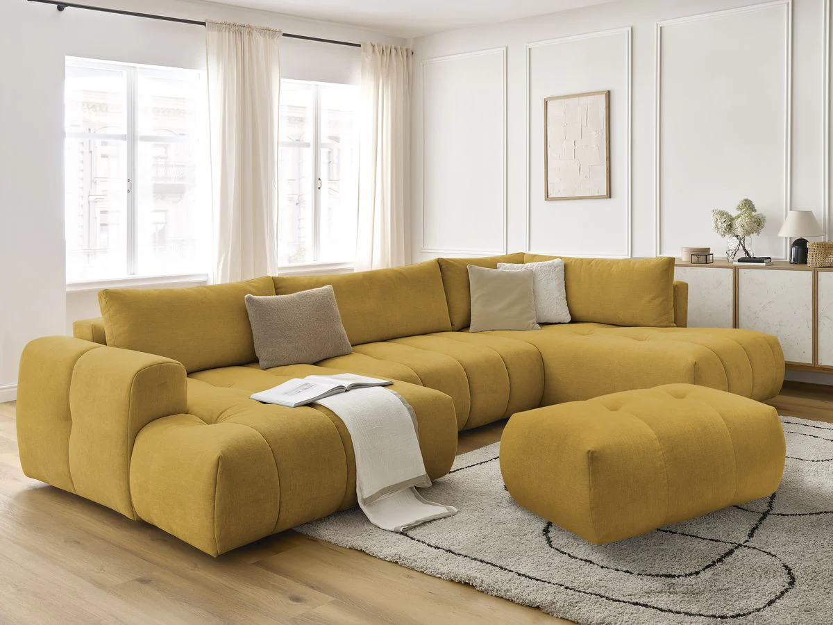 Canapé panoramique convertible FUJI tissu lisse avec pouf - Image 16