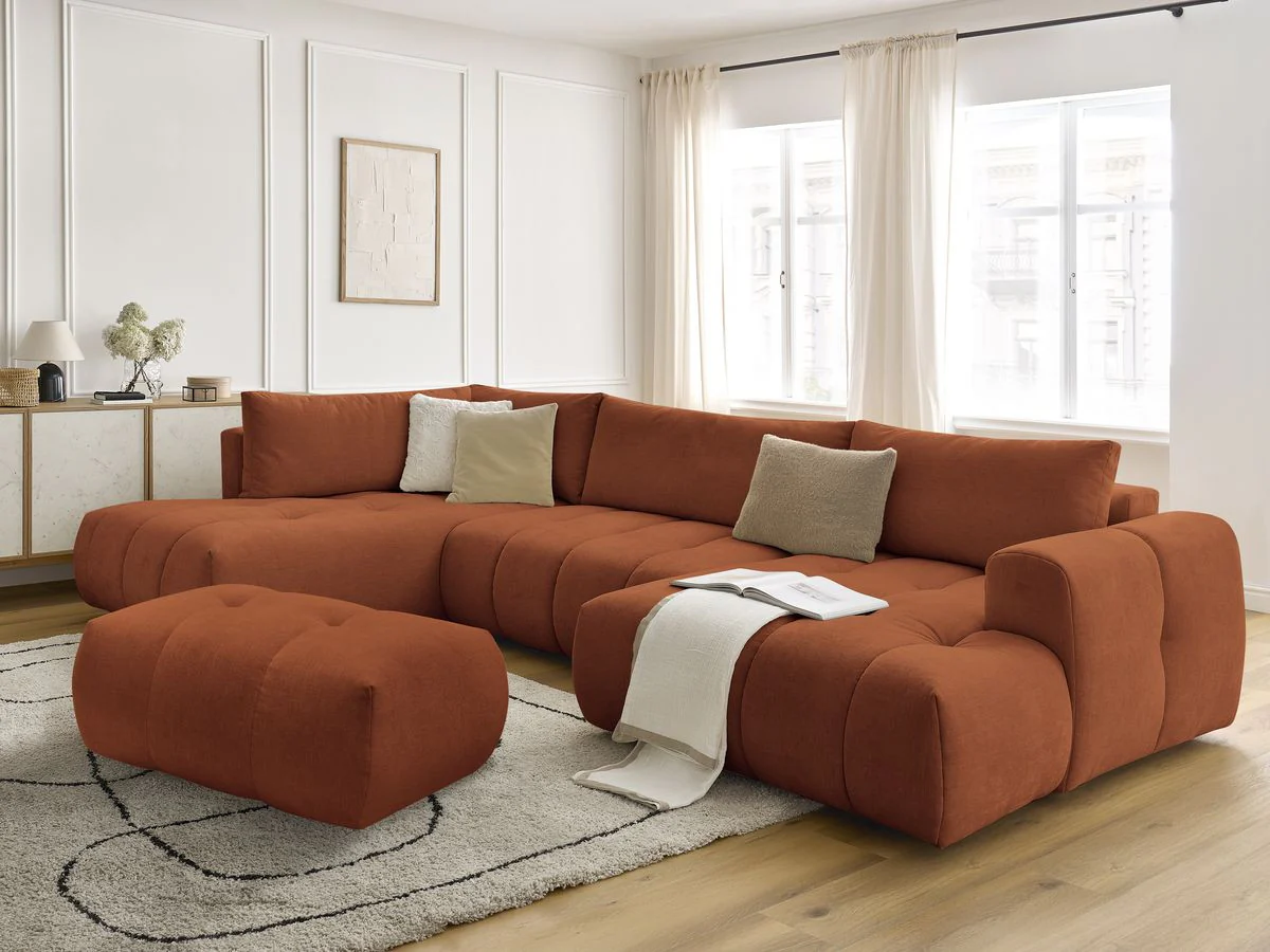 Canapé panoramique convertible FUJI tissu lisse avec pouf - Image 17
