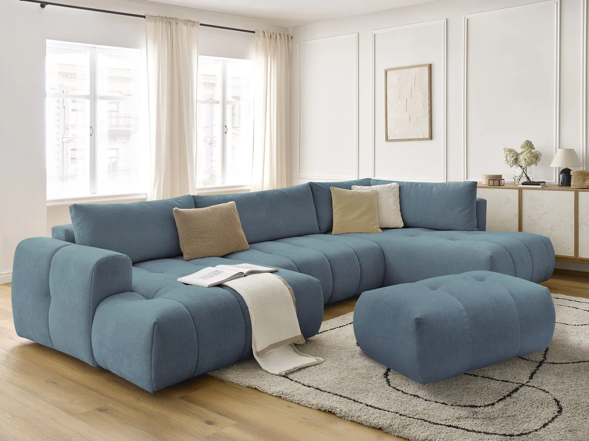 Canapé panoramique convertible FUJI tissu lisse avec pouf - Image 20