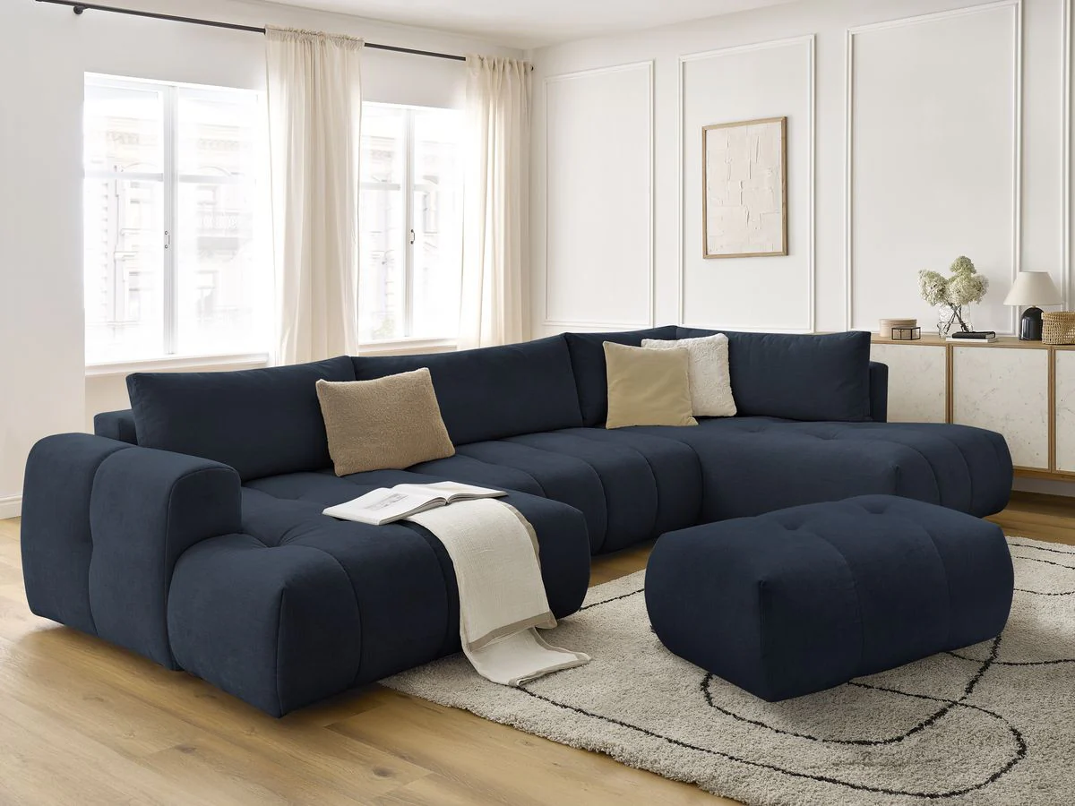 Canapé panoramique convertible FUJI tissu lisse avec pouf - Image 21
