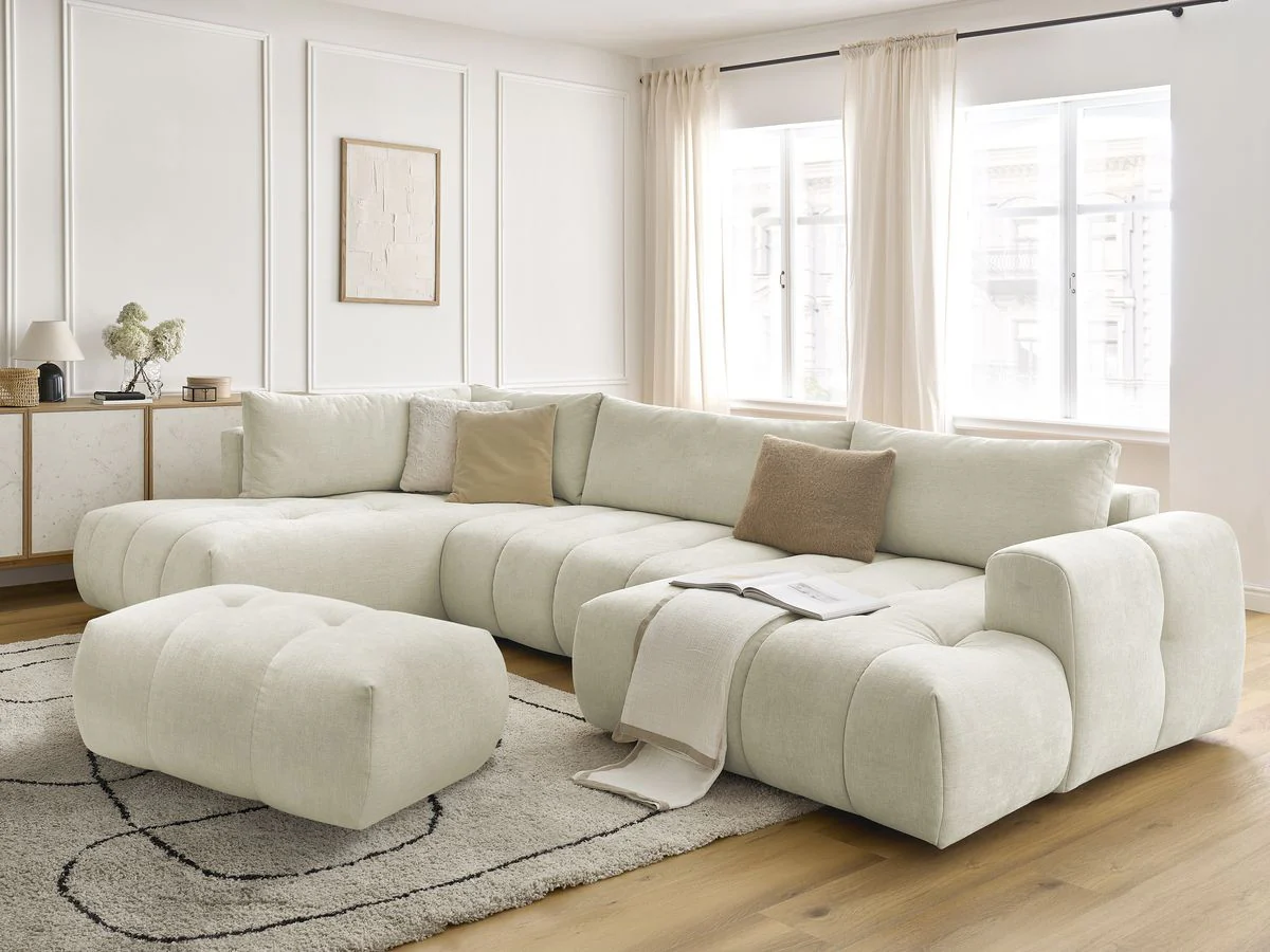 Canapé panoramique convertible FUJI tissu lisse avec pouf - Image 22