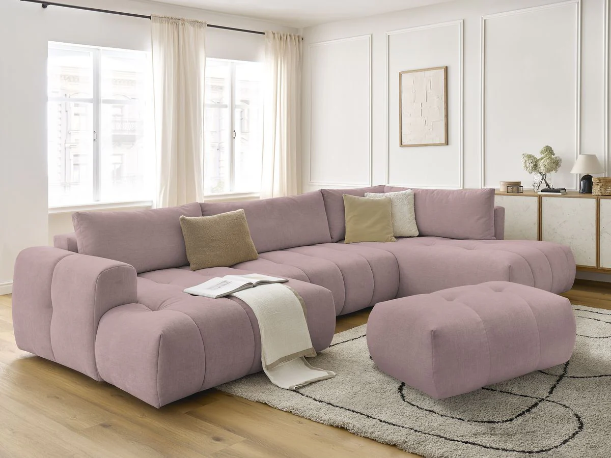 Canapé panoramique convertible FUJI tissu lisse avec pouf - Image 29