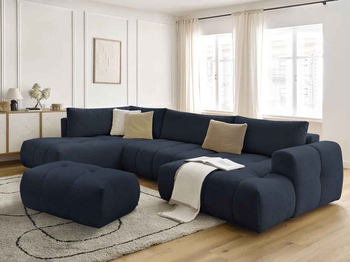 Canapé panoramique convertible FUJI tissu lisse avec pouf - Image 30