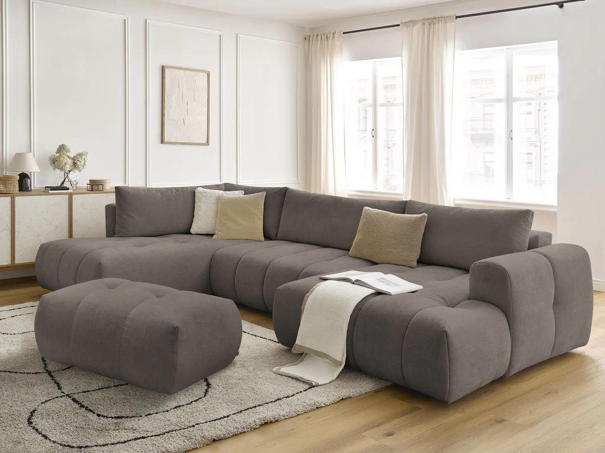 Canapé panoramique convertible FUJI tissu lisse avec pouf - Image 33
