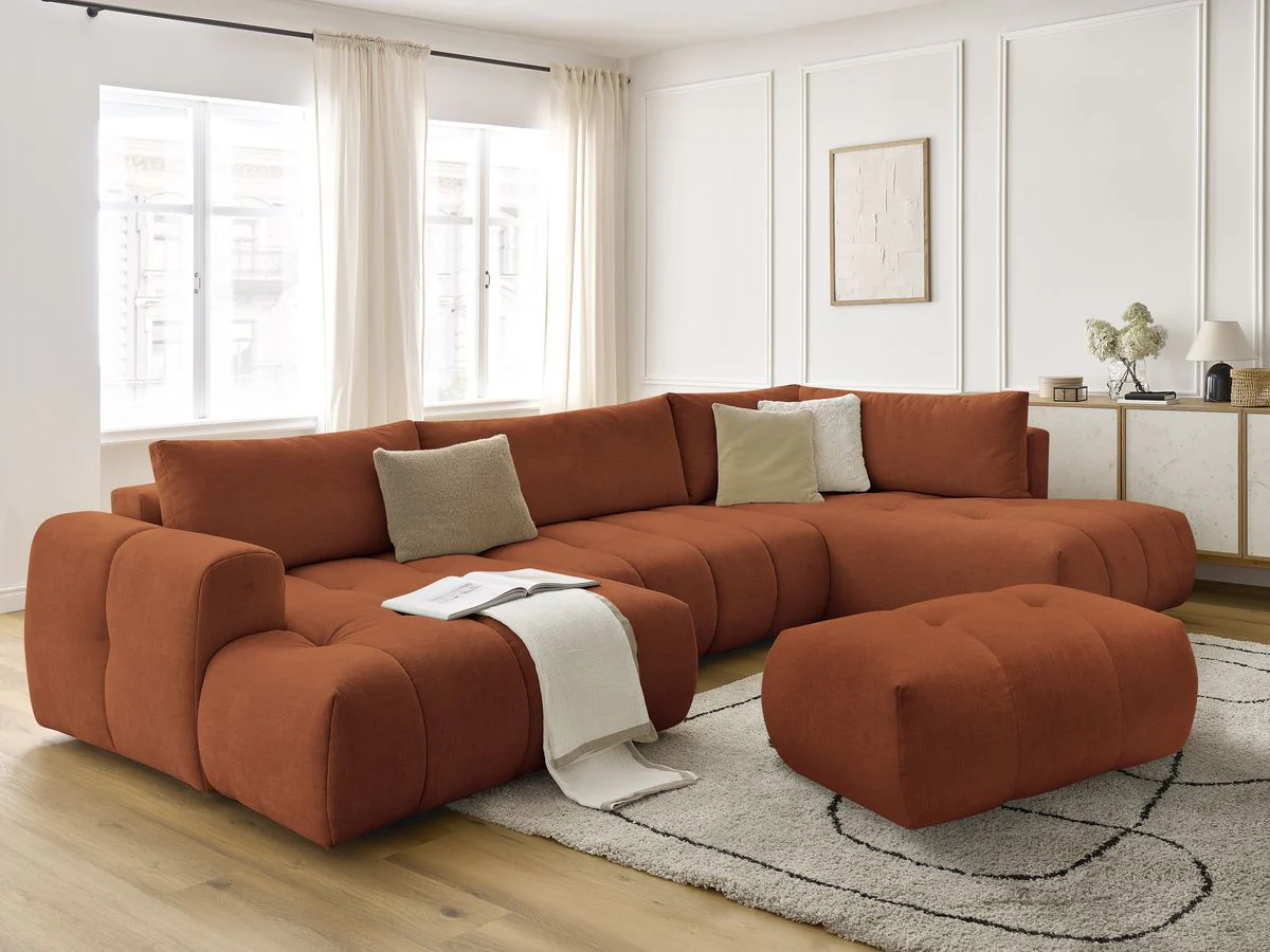 Canapé panoramique convertible FUJI tissu lisse avec pouf - Image 38