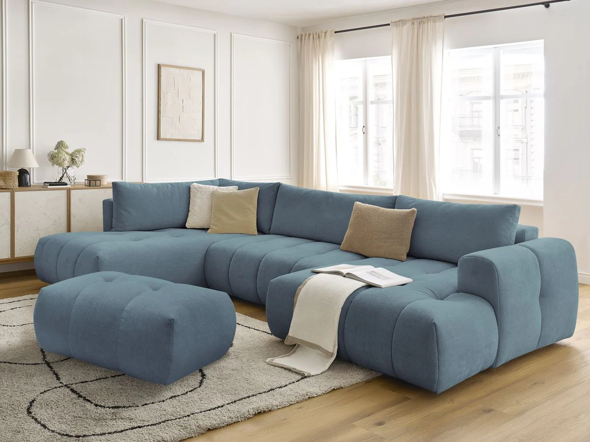 Canapé panoramique convertible FUJI tissu lisse avec pouf - Image 39