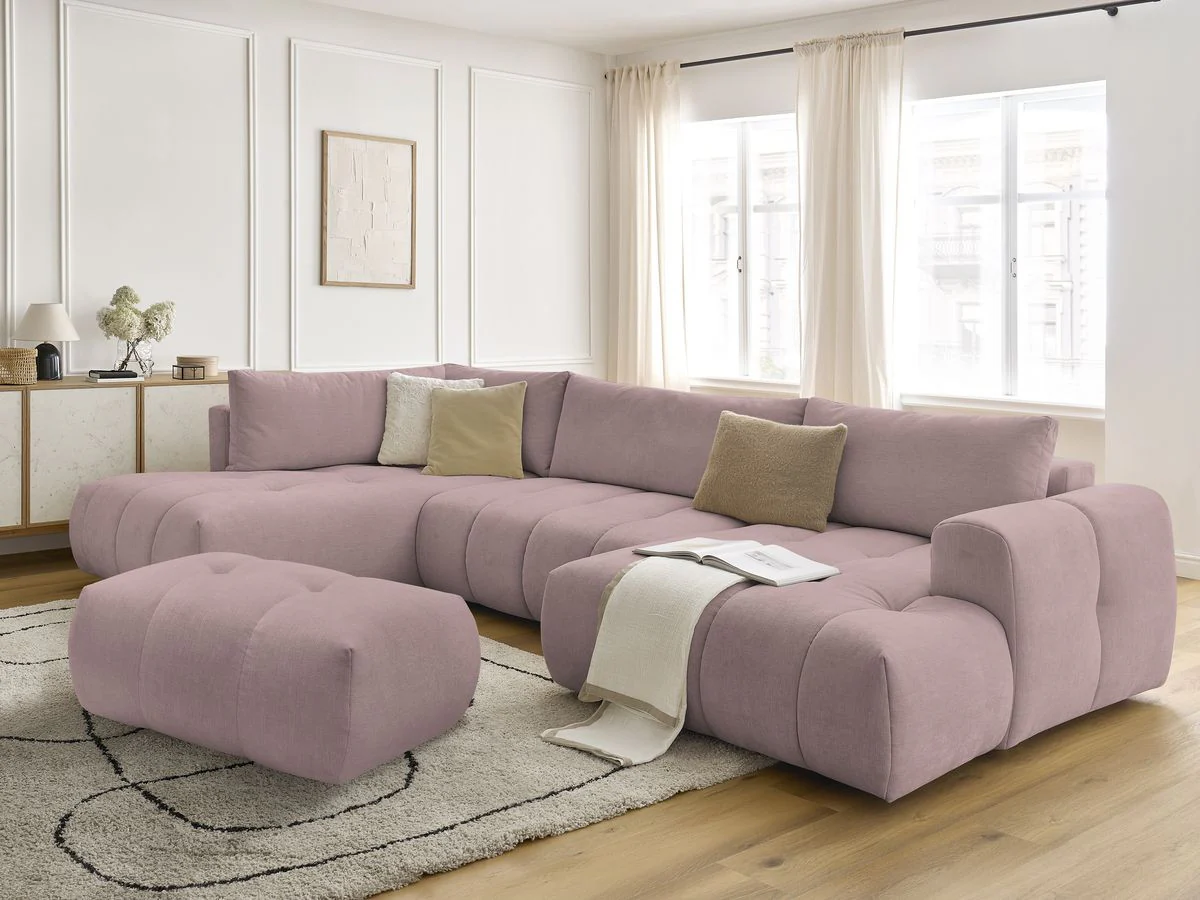 Canapé panoramique convertible FUJI tissu lisse avec pouf - Image 8