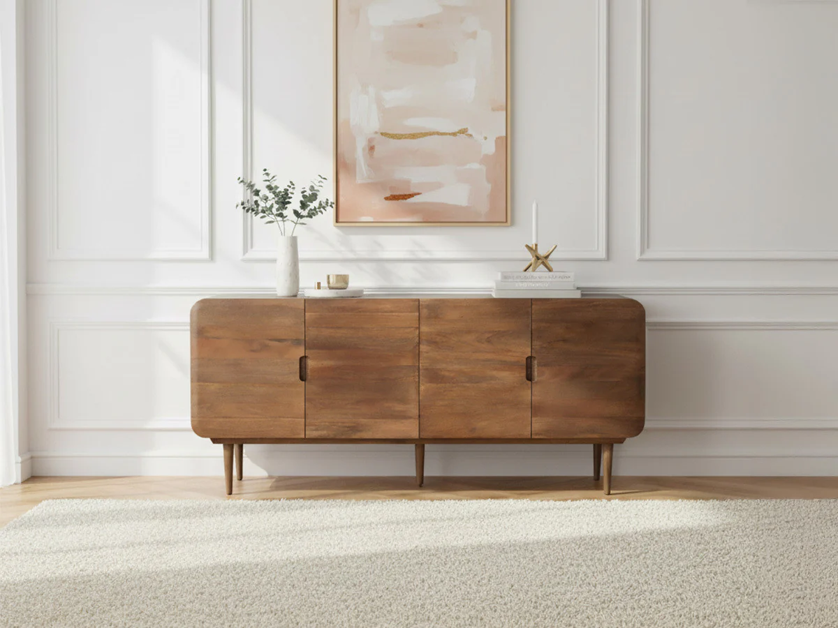 Buffet 4 portes 180 cm BRUNE bois massif de manguier