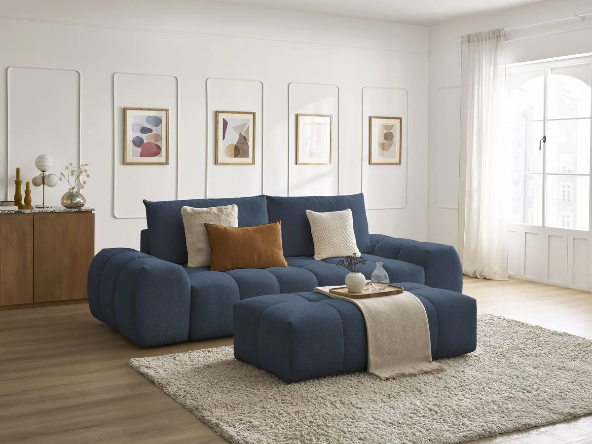Canapé droit fixe 3 places EVEREST tissu chiné avec pouf - Image 10