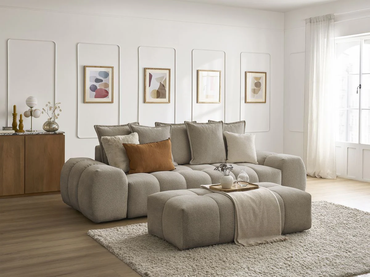 Canapé droit fixe 3 places EVEREST tissu chiné avec pouf - Image 12
