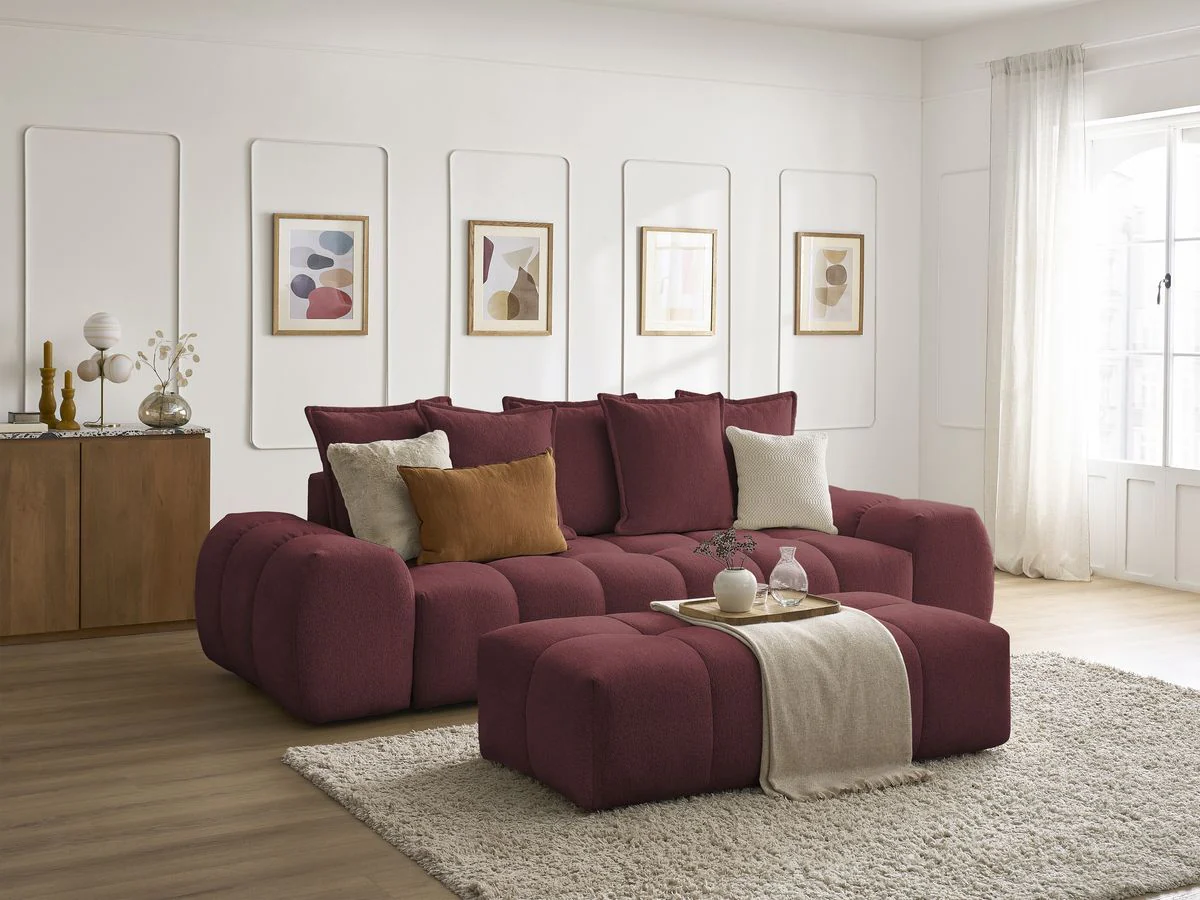 Canapé droit fixe 3 places EVEREST tissu chiné avec pouf - Image 13