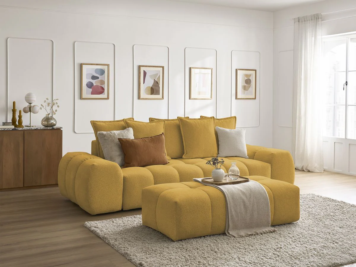 Canapé droit fixe 3 places EVEREST tissu chiné avec pouf - Image 15