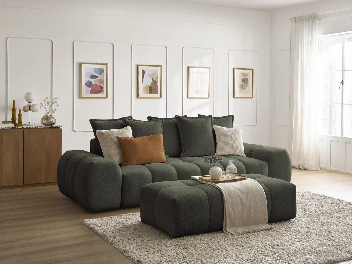 Canapé droit fixe 3 places EVEREST tissu chiné avec pouf - Image 16