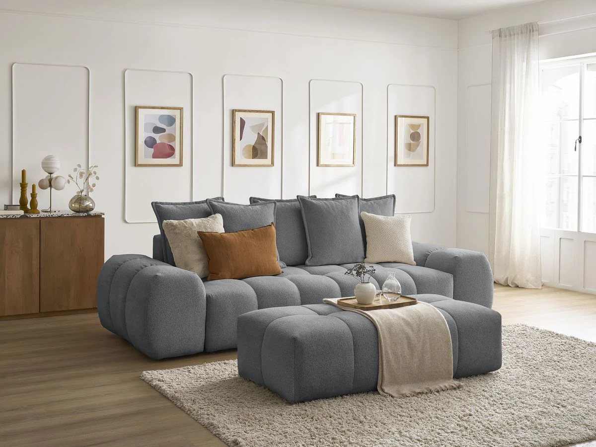 Canapé droit fixe 3 places EVEREST tissu chiné avec pouf - Image 18