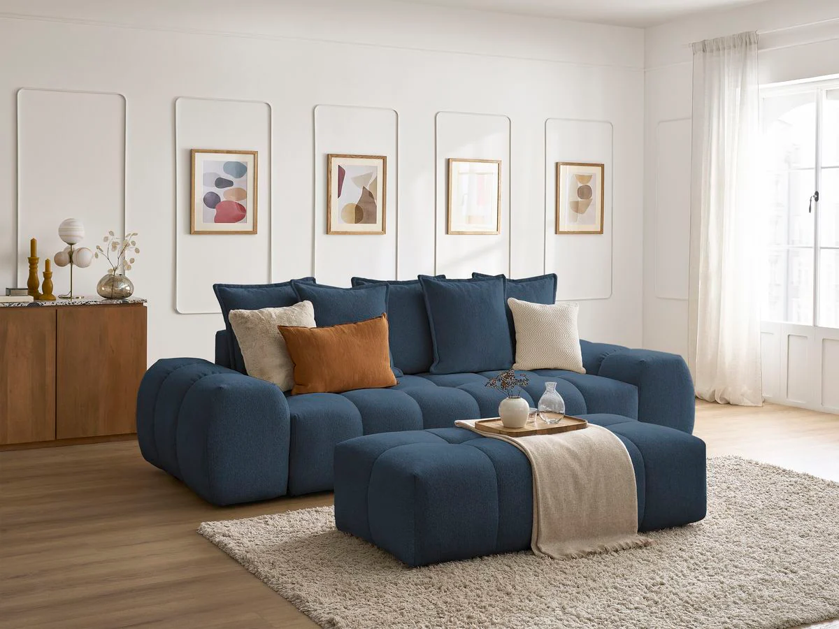 Canapé droit fixe 3 places EVEREST tissu chiné avec pouf - Image 19