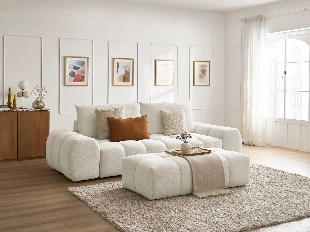 Canapé droit fixe 3 places EVEREST tissu chiné avec pouf - Image 20
