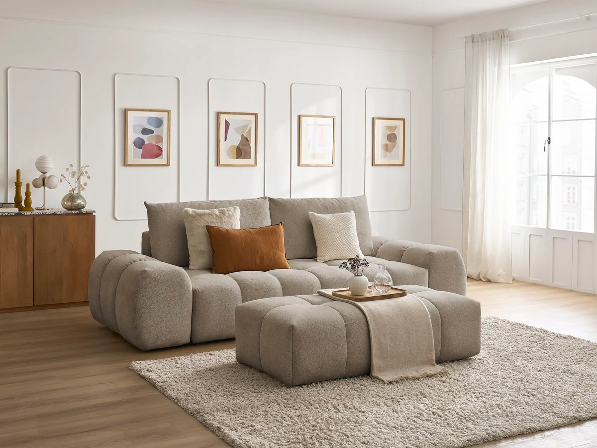 Canapé droit fixe 3 places EVEREST tissu chiné avec pouf - Image 21