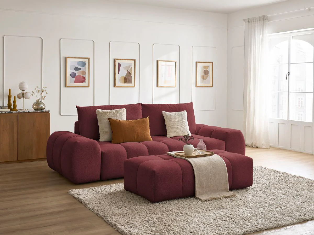 Canapé droit fixe 3 places EVEREST tissu chiné avec pouf - Image 22