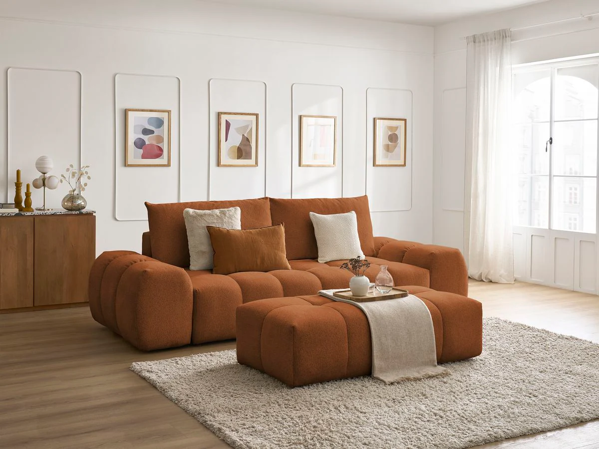 Canapé droit fixe 3 places EVEREST tissu chiné avec pouf - Image 23