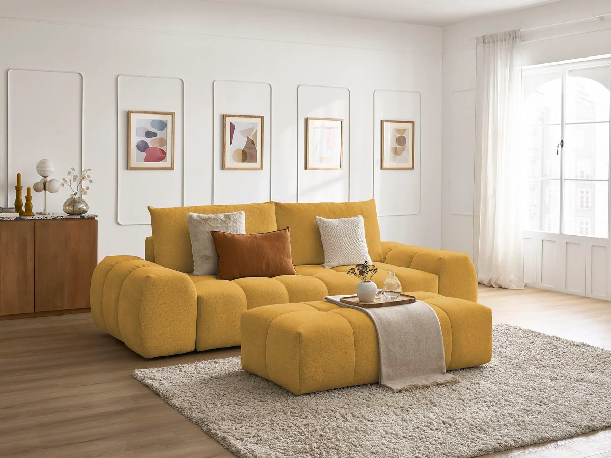 Canapé droit fixe 3 places EVEREST tissu chiné avec pouf - Image 24