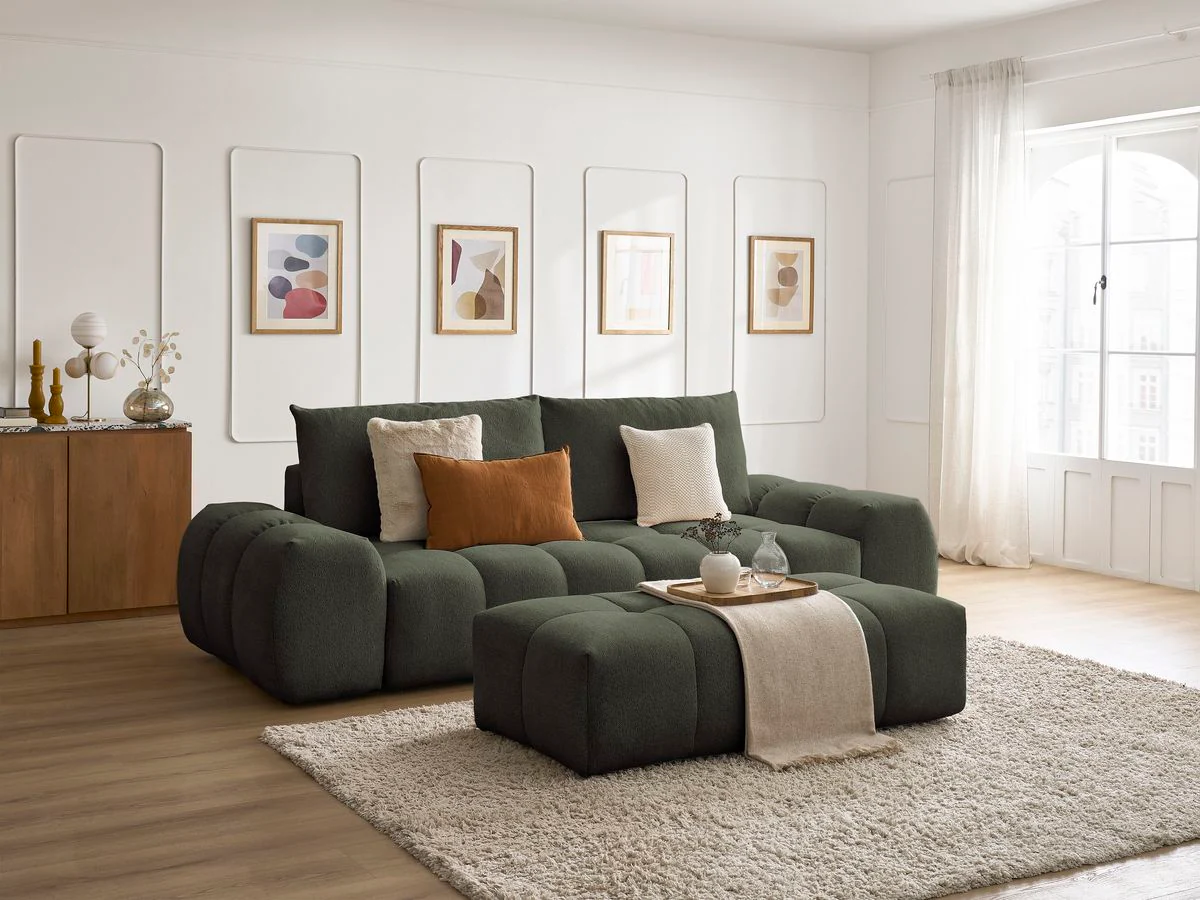 Canapé droit fixe 3 places EVEREST tissu chiné avec pouf - Image 25