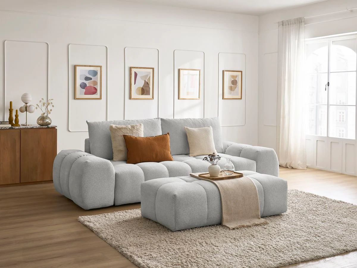 Canapé droit fixe 3 places EVEREST tissu chiné avec pouf - Image 26
