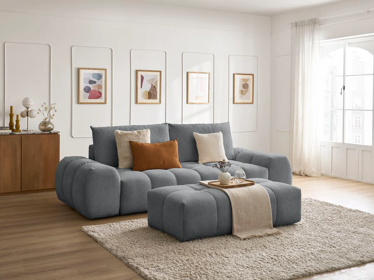 Canapé droit fixe 3 places EVEREST tissu chiné avec pouf - Image 27
