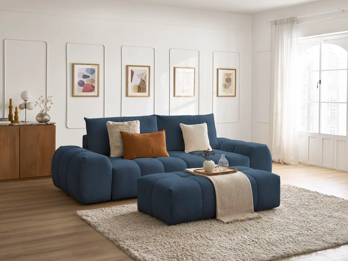 Canapé droit fixe 3 places EVEREST tissu chiné avec pouf - Image 28