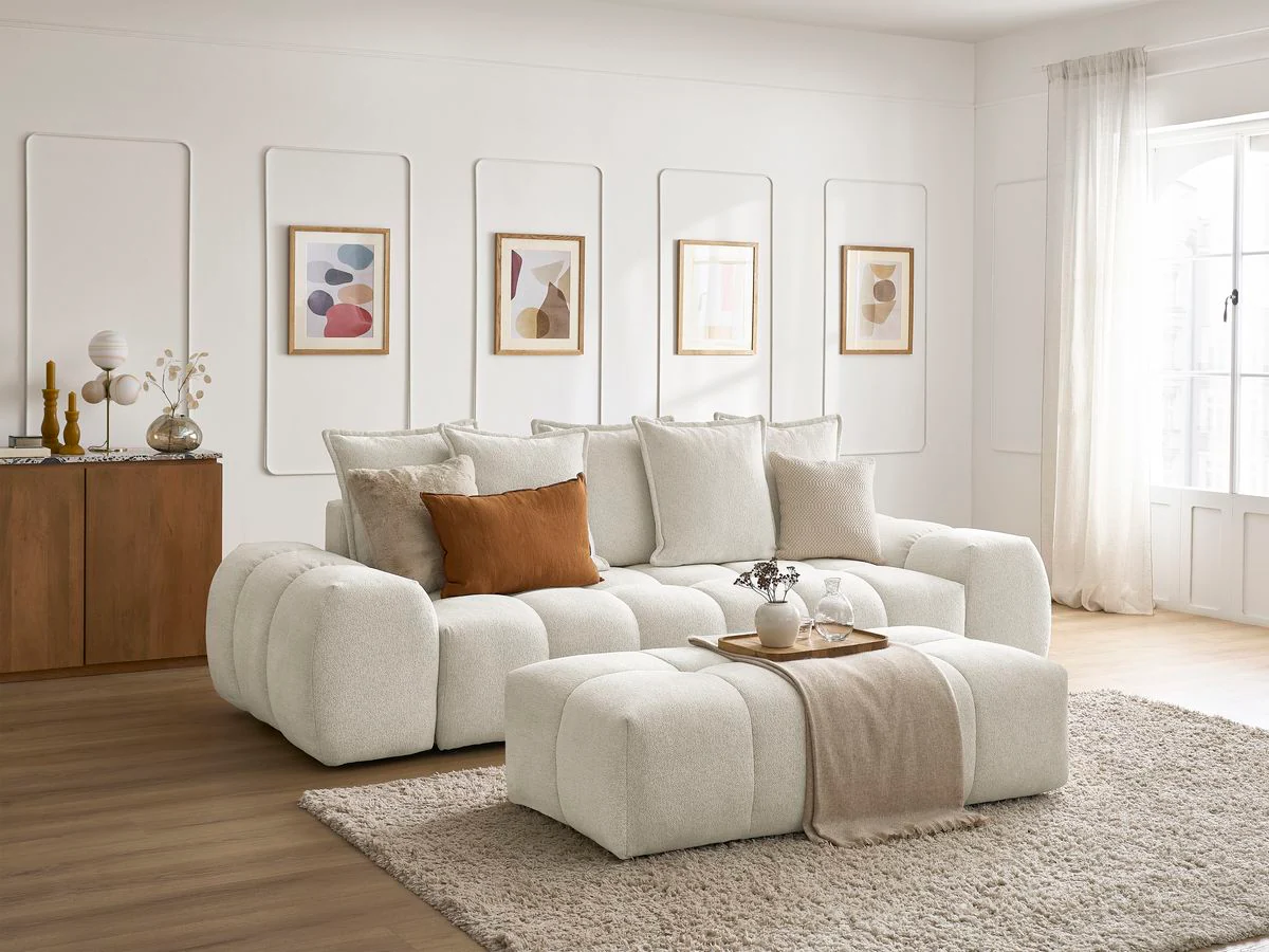 Canapé droit fixe 3 places EVEREST tissu chiné avec pouf - Image 29