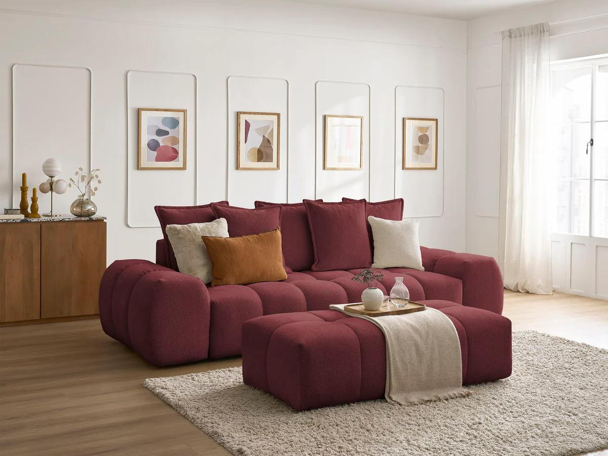 Canapé droit fixe 3 places EVEREST tissu chiné avec pouf - Image 31