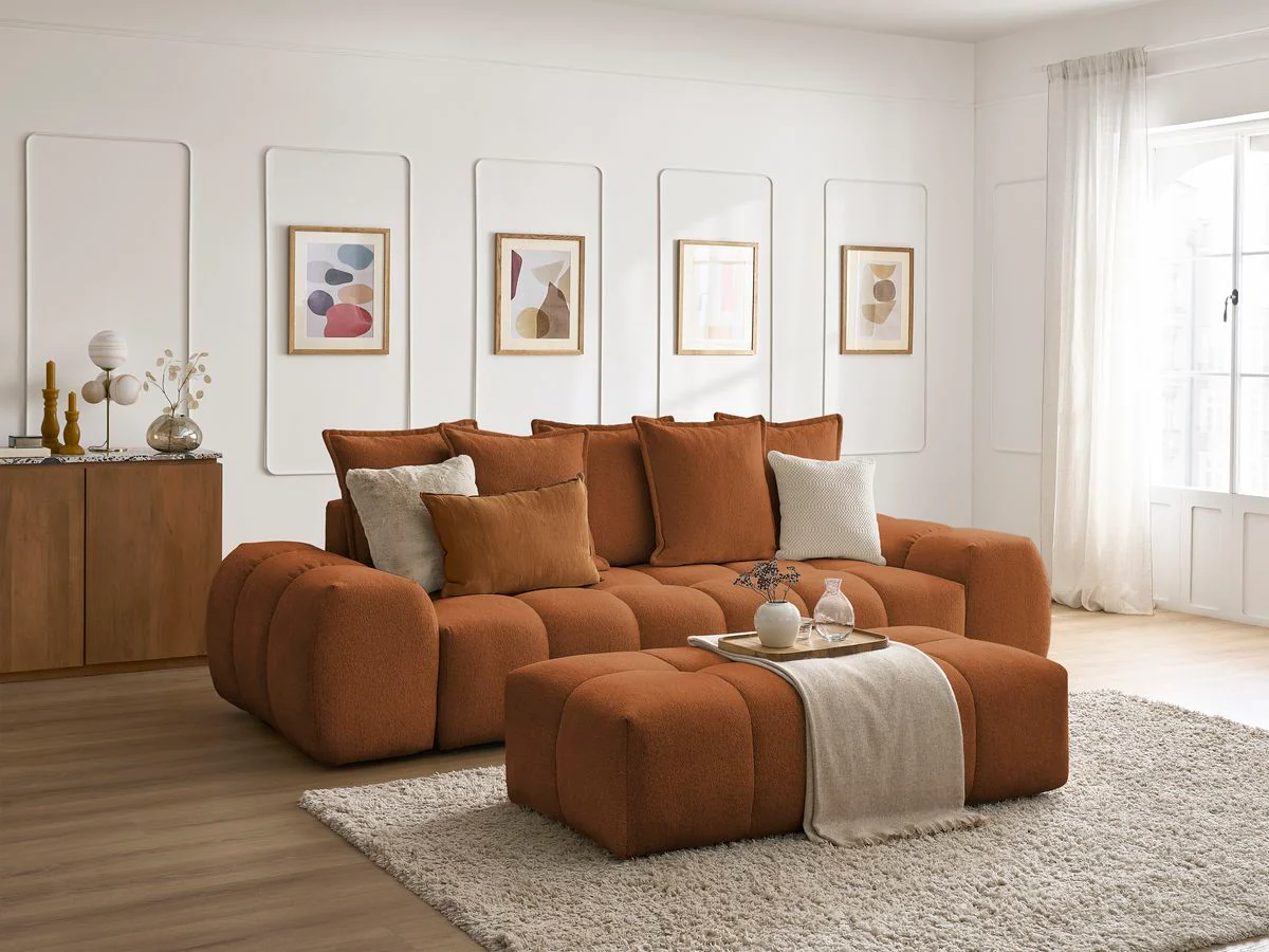 Canapé droit fixe 3 places EVEREST tissu chiné avec pouf - Image 32