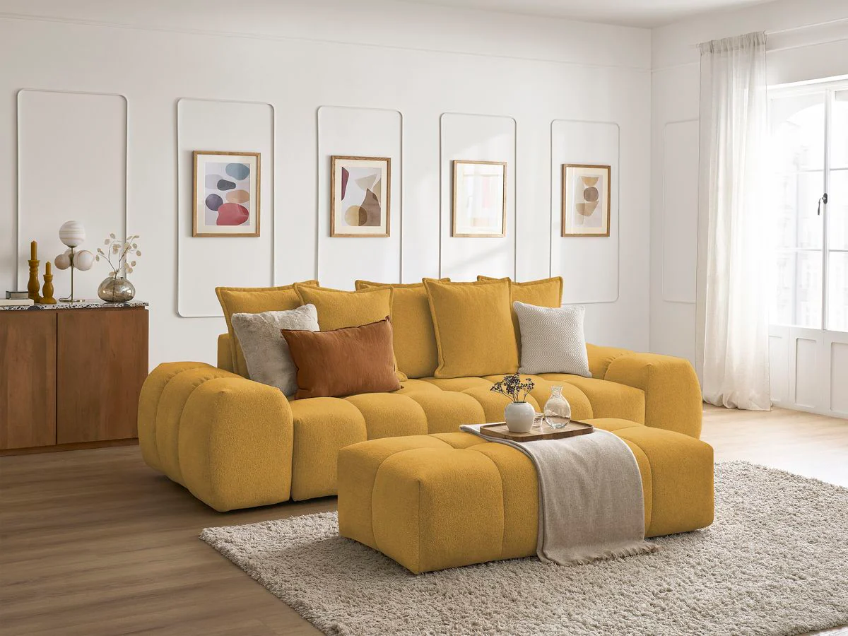 Canapé droit fixe 3 places EVEREST tissu chiné avec pouf - Image 33
