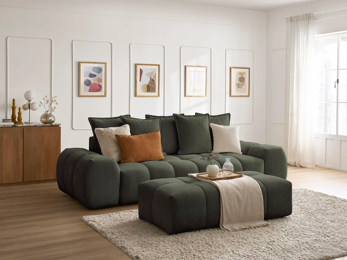 Canapé droit fixe 3 places EVEREST tissu chiné avec pouf - Image 34
