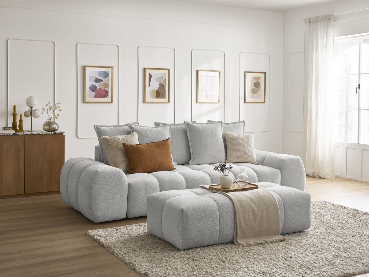 Canapé droit fixe 3 places EVEREST tissu chiné avec pouf - Image 35