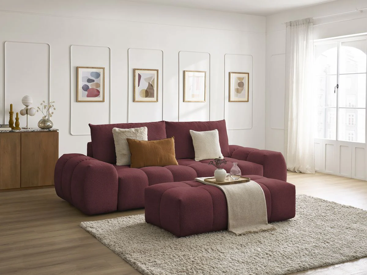 Canapé droit fixe 3 places EVEREST tissu chiné avec pouf - Image 4