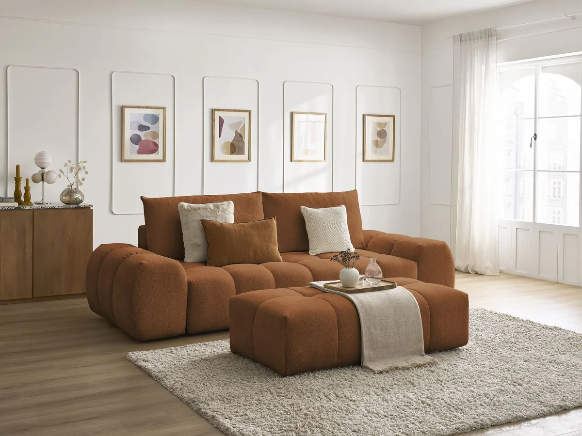 Canapé droit fixe 3 places EVEREST tissu chiné avec pouf - Image 5