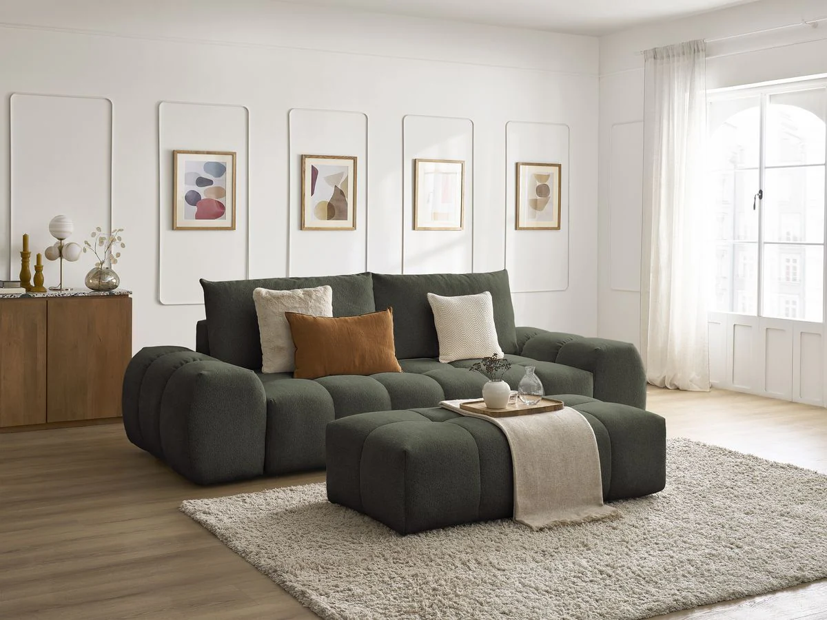 Canapé droit fixe 3 places EVEREST tissu chiné avec pouf - Image 7