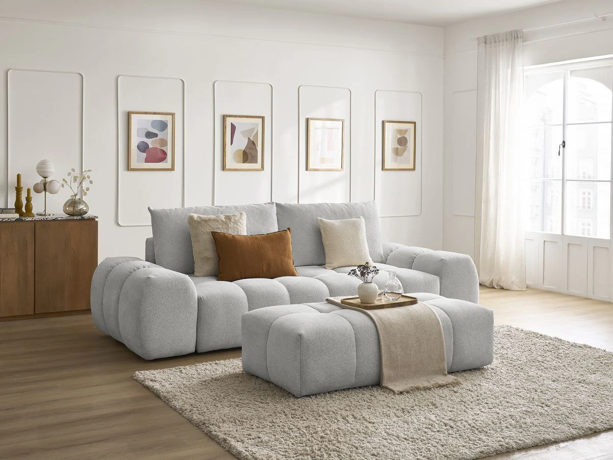 Canapé droit fixe 3 places EVEREST tissu chiné avec pouf - Image 8