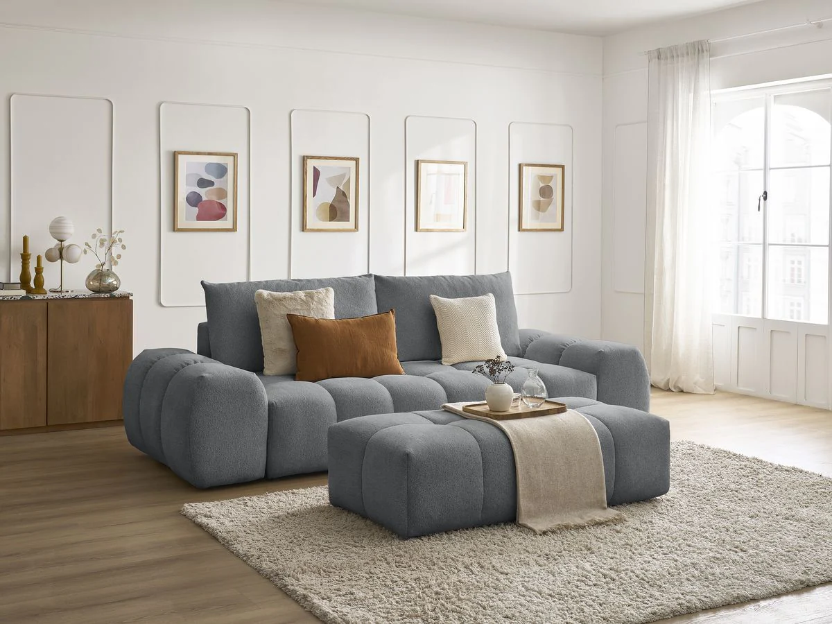 Canapé droit fixe 3 places EVEREST tissu chiné avec pouf - Image 9