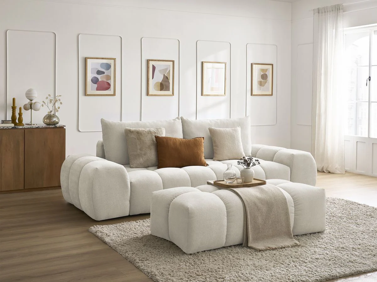 Canapé droit fixe 3 places EVEREST tissu texturé avec pouf - Image 10