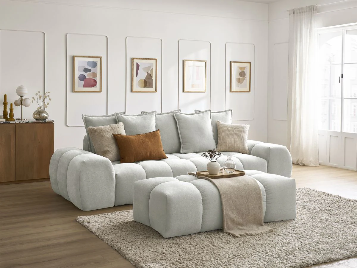 Canapé droit fixe 3 places EVEREST tissu texturé avec pouf - Image 13