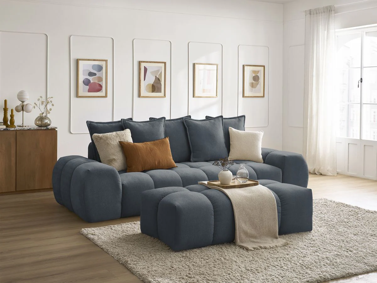 Canapé droit fixe 3 places EVEREST tissu texturé avec pouf - Image 15