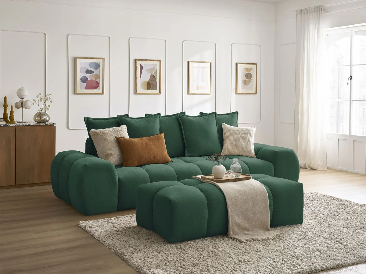 Canapé droit fixe 3 places EVEREST tissu texturé avec pouf - Image 16