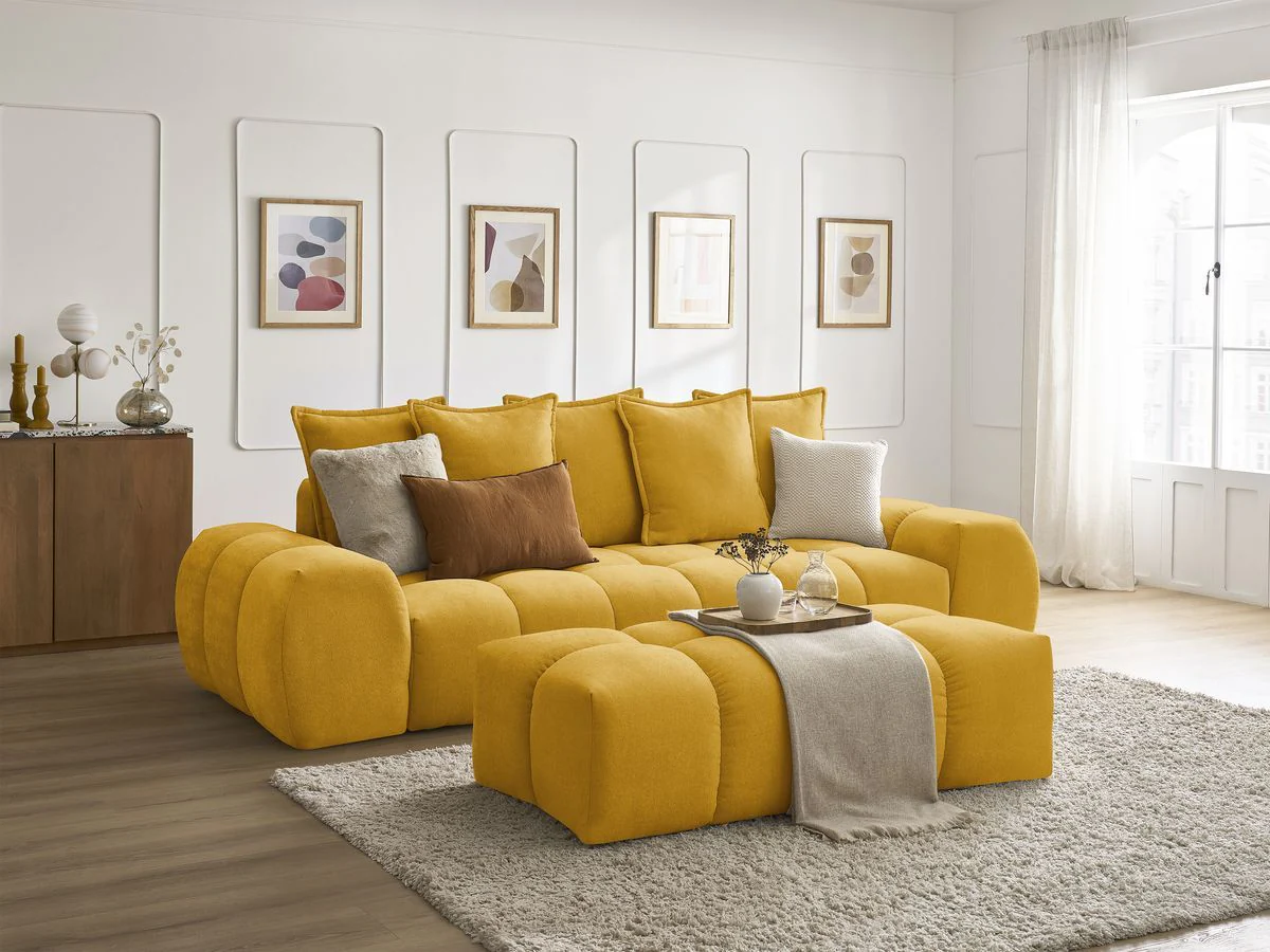 Canapé droit fixe 3 places EVEREST tissu texturé avec pouf - Image 17