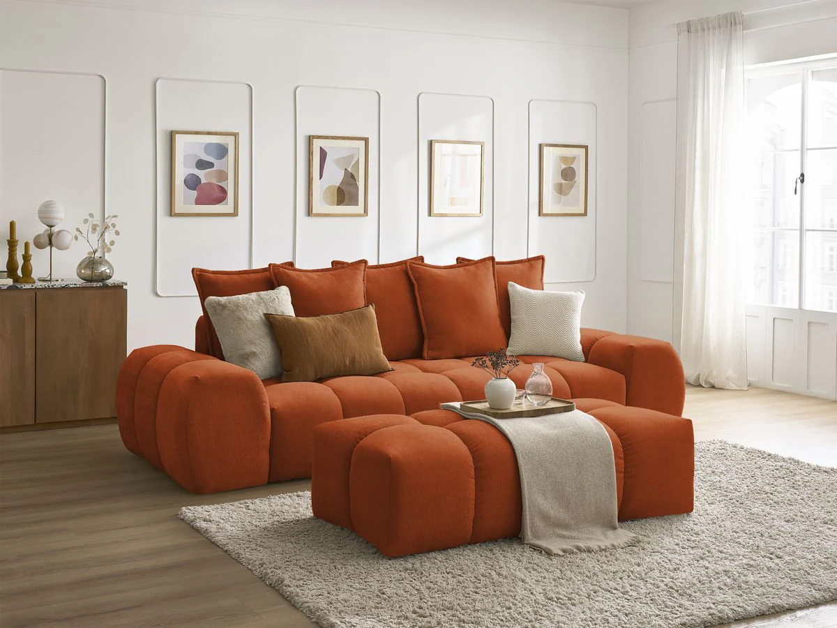 Canapé droit fixe 3 places EVEREST tissu texturé avec pouf - Image 18