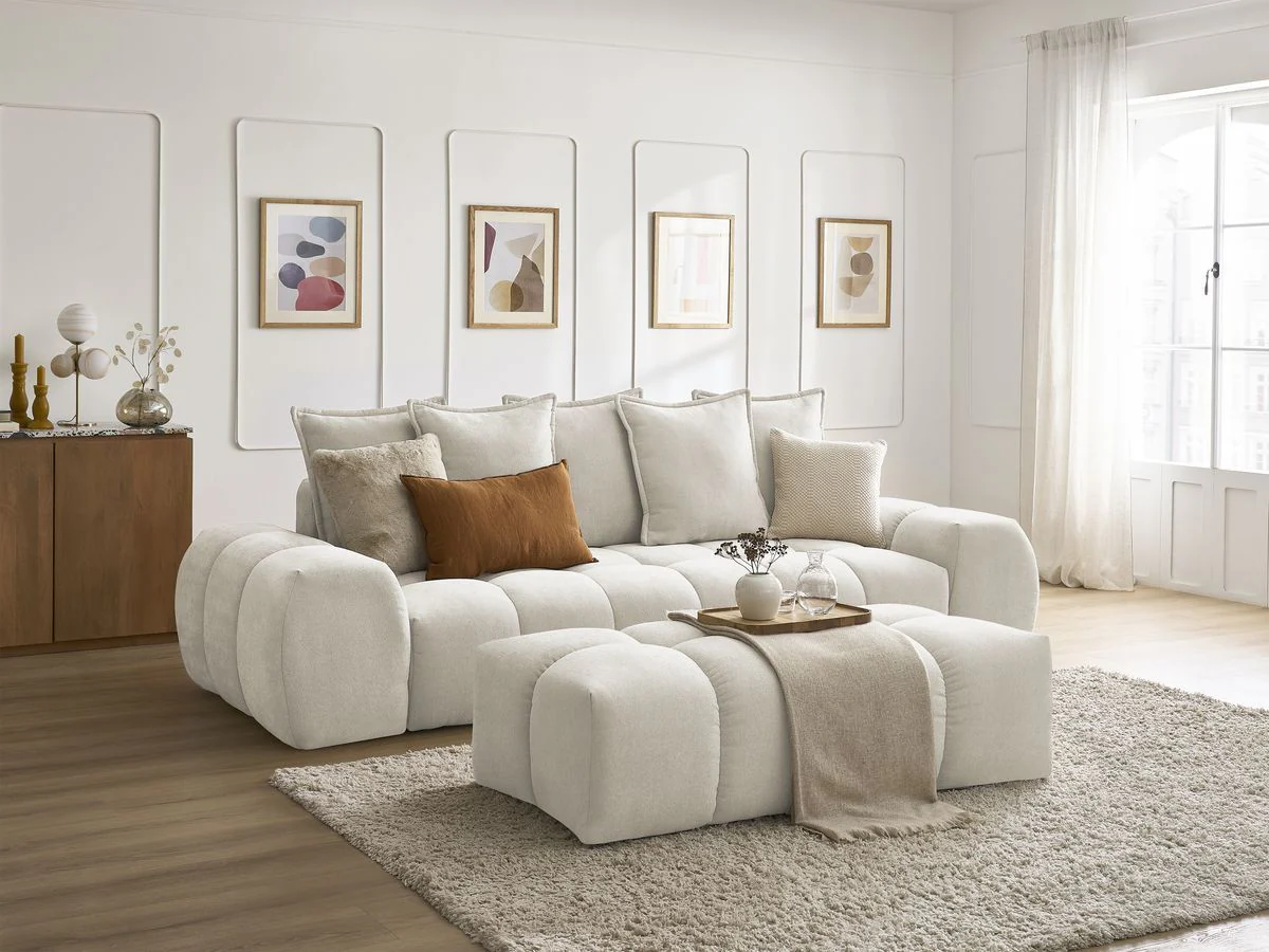 Canapé droit fixe 3 places EVEREST tissu texturé avec pouf - Image 20
