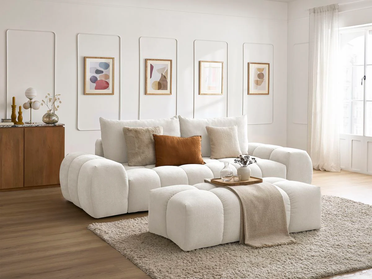 Canapé droit fixe 3 places EVEREST tissu texturé avec pouf - Image 22